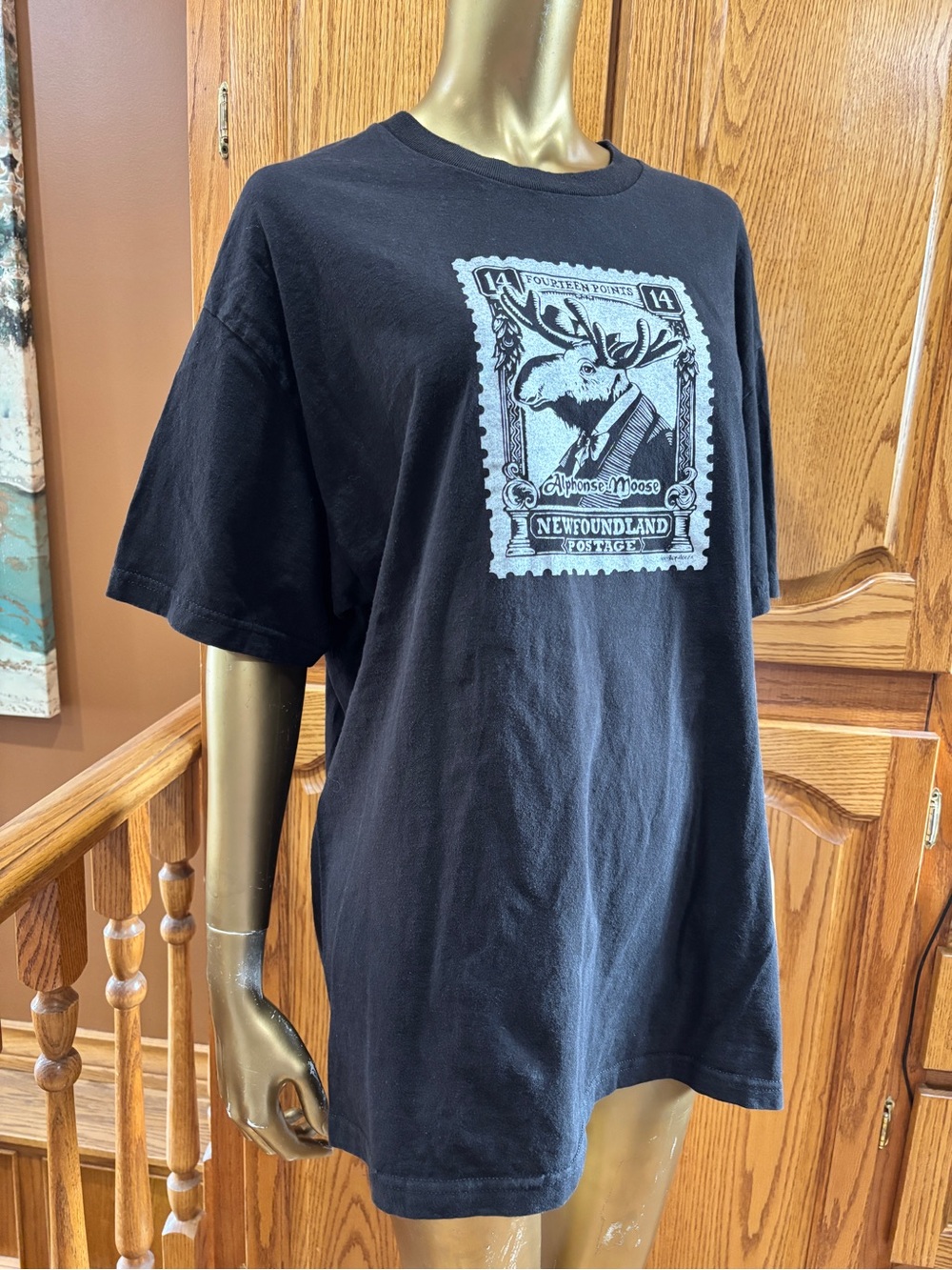 American Apparel Black Short-Sleeve Moose Stamp Graphic Tee - Picture 2 of 9